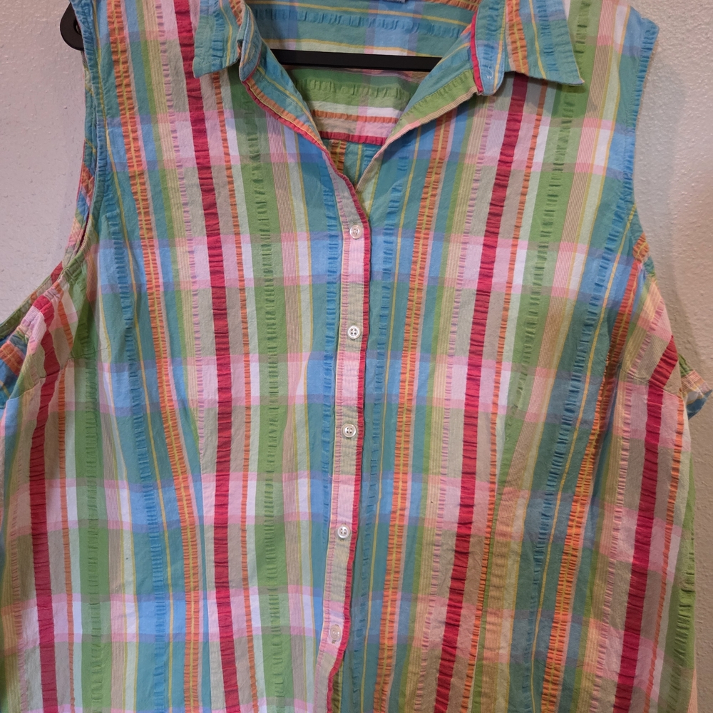 Izod Multicolor Plaid Sleeveless Top 3X